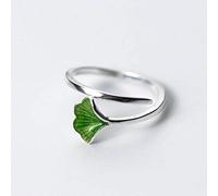 S925 Anillo de Plata de Mujer Estilo Coreano Anillo Abierto de Hoja Verde Suave Ginkgo Anillo Único Femmevert, Ajustable, LJBLEUSK