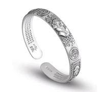 S925 Bangle for Women and Men - Vintage Trend Andugised Pricelet, Coin Heart Sutra de Seis Caracteres Mantra Transferencia de Personalidad Joyería