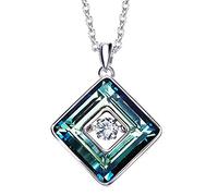 S925 Collar elegante de plata esterlina Collar de cristal azul Latido del corazón Colgante Encanto Joyas de plata Chica amante regalo de cumpleaños-blue-One size