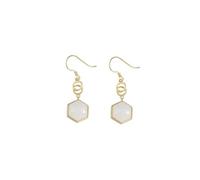 S925 Earrings Plated Frosted Ear Hooks Women's Ethnic Nephrite White Jade Pendant Double Ring Earrings Jewelry