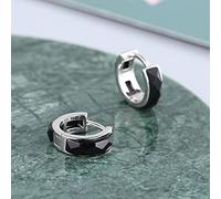 S925 Faceted Agate Ear Buckle Men and Women Hoop Earrings Korean Earrings Black Red Agate