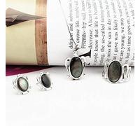 S925 Fashion Collar de Plata Esterlina Anillo de Apertura Bucles Set de Joyería de Mujer Shell Negro Eléctrico Clásico Retro Charm Regalo Creativo, LJBLEUSK