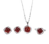 S925 Fashion Collar de Plata Esterlina Anillo de Apertura Bucles Set de Joyería de Mujer Torsión Ágata Roja Clásico Retro Encanto Regalo Creativo, LJBLEUSK