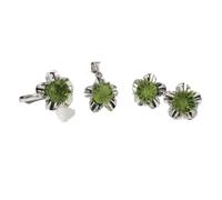S925 Fashion Collar de Plata Esterlina Anillo de Apertura Bucles Set Joyería de Mujer Flor de Cristal Verde Clásico Retro Encanto Regalo Creativo, LJBLEUSK