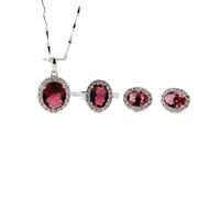 S925 Fashion Collar de Plata Esterlina Anillo de Apertura Bucles Set Joyería de Mujer Oval Cristal Rojo Clásico Retro Encanto Regalo Creativo, LJBLEUSK