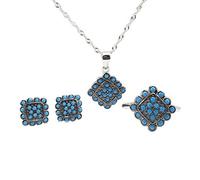 S925 Fashion Collar de Plata Esterlina Anillo de Apertura Bucles Set Joyería de Mujer Turquesa Azul Cuadrado Clásico Retro Encanto Regalo Creativo, LJBLEUSK