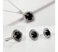 S925 Fashion Collar de Plata Esterlina Anillo de Apertura Loops Conjunto Feminista Rhinestone Black Agate Classic Retro Charm Regalo Creativo, LJBLEUSK