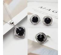 S925 Fashion Collar de Plata Esterlina Anillo de Apertura Loops Conjunto Feminista Rhinestone Black Agate Classic Retro Charm Regalo Creativo, LJBLEUSK