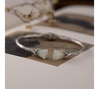 S925 Hetian Jade Rose Flower Female Retro Pattern Open Bangle Women's Bracelets