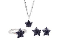 S925 Moda Collar de Plata Esterlina Anillo de Apertura Bucles Conjunto de Joyería de Mujer Arena Azul Pentagrama Clásico Retro Encanto Regalo Creativo, LJBLEUSK