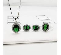 S925 Moda Collar de Plata Esterlina Anillo de Apertura Bucles Juego de Joyería Cristal Verde Oval Clásico Retro Regalo Creativo, LJBLEUSK