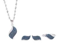 S925 Moda Collar de Plata Esterlina Anillo de Apertura Bucles Set Joyería Hojas de Mujer Azul Turquesa Clásico Retro Encanto Regalo Creativo, LJBLEUSK