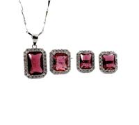 S925 Moda Collar de Plata Esterlina Anillo de Apertura Loops Conjunto Feminista Rhinestone Cristal Cuadrado Rojo Clásico Retro Encanto Regalo Creativo, LJBLEUSK
