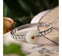 S925 Natural Hetian Jade Retro Woven Safe Buckle Ladies Open Jewelry Women's Bracelets