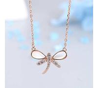 S925 Necklace Female Korean White Shell Inlaid Diamond Dragonfly Clavicle Chain Bow Necklace Rose