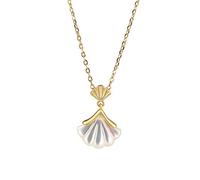 S925 Necklace for Women White Pearl Shells Pendant Apricot Leaf Skirt Inlaid Shell Pendant Necklace