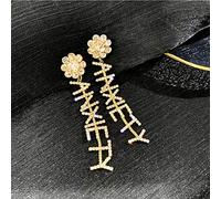 S925 Pendiente de aguja de plata esterlina Diamante Inglés Pendiente de borla larga Pendiente Mujeres Niñas Joyería hipoalergénica-gold-One size