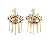 S925 Pendiente de aguja de plata esterlina Personalidad Párrafo largo Incrustación Diamante Demonio Pendiente de ojo Mujeres Niñas Joyería hipoalergénica-gold-One size