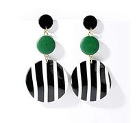 S925 Pendiente de aguja de plata esterlina Raya Círculo colgante Pendiente de borla larga Pendiente Mujeres Niñas Joyería hipoalergénica-black +White