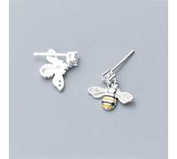 S925 Pendientes Blancos Mujer Estilo Coreano Estilo Mori Estilo de Arte Pendientes de Diamante Insectos de Abeja Lindos, LJBLEUSK