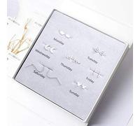 S925 Pendientes de Plata Esterlina Mujer Moda Salvaje Creativa una Semana Joyería de Flores Combinación Temporada una Semana Pendientes de Regalo Conjunto Agilizar la Vida, Dinero, LJBLEUSK