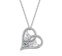 S925 Plata de ley Amor MAMÁ Cubic Zirconia Corazón Colgante Collar Joyas Sra. Clavícula Día de la Madre Regalo de cumpleaños-Silver-Onesize