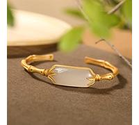S925 Plated Natural Hetian Jade Leaf Knot Lady Open Women's Bracelets