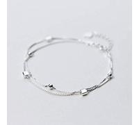 S925 Pulsera de Plata de Mujer Doble Modo Pequeño Cuadrado Plata Mólida Pulsera de Arte Coreano Pulsera Pulsera de Mujer Pulsera, LJBLEUSK