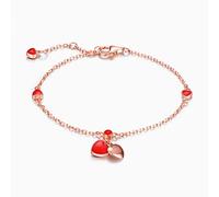 S925 Pulsera de plata esterlina Pequeña pulsera de corazón rojo Señora 18k Oro Joyas de amor en forma de corazón-gold