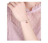 S925 Pulsera de plata esterlina Pequeña pulsera de corazón rojo Señora 18k Oro Joyas de amor en forma de corazón-Silver