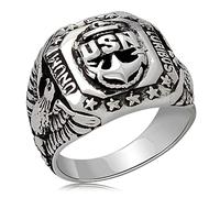 S925 Silver Cuerpo de Marines de los Estados Unidos Anillo de águila, Anillo de Marinero de la Marina de los EE. UU., Regalos Militares para Veteranos Hombres y niños