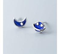 S925 White Stud Earrings, Ladies Japanese Fashion Asymmetrical Moon Small Earrings Earrings s925 Earrings