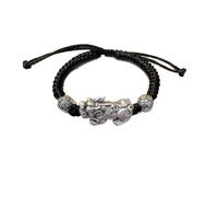 S999 Plata pura vintage Pulsera roja trenzada hecha a mano for hombres y mujeres, pulsera tibetana de la suerte con nudo, hilo tejido, Pi xiu, brazalete for atraer la suerte y la riqueza.(Black)
