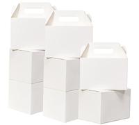 S9BAI50 Shallive - Paquete de 50 cajas de regalo grandes blancas de 9 x 6 x 6 pulgadas, cajas de regalo a dos aguas con asa, cajas de cartón reciclado, cajas de bienvenida para bodas, baby shower