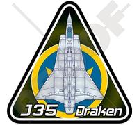 Saab 35 DRAKEN Suecia J35 - Adhesivo de vinilo de la Fuerza Aérea Sueca J-35 Flygvapnet de 95 mm