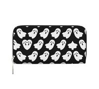 SAAKE Cartera de mano de piel con estampado de fantasmas de Halloween para mujer, de 7.9 x 3.9 pulgadas, con capacidad para uso casual de viaje, Negro -, Talla única