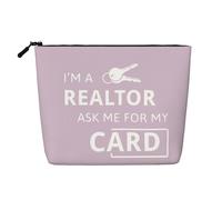 SAAKE I'M A Realtor Ask Me Print - Bolsa de maquillaje de una sola capa con bolsas con cremallera, esenciales para mujer, Negro -, Talla única
