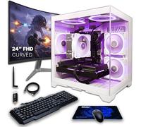 SAAV CORE - Paquete de PC para juegos preconstruido, torre de escritorio AMD Ryzen 7 5800X Radeon RX 9060 XT 8GB GDDR6 curvo de 24 pulgadas, 16 GB DDR4 512 GB NVMe SSD WiFi 6 Windows 11 blanco RGB
