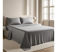 Sábana 100% algodón egipcio de calidad hotelera premium, 200 hilos, ropa de cama ultra suave | Sábana superior de lujo resistente a arrugas, manchas y decoloración, sin necesidad de planchado (plata