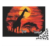 Sabana Africana Jirafa Puzzle de 1000 Piezas Papel para Adultos Puesta de Sol Juego de Puzzle Familia Relajación Decoración 70x50cm/1000pcs