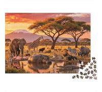 Sabana Africana Puzzle para Adultos 1000 Piezas Reciclable Paper Wildlife Scene Jigsaw Puzzle Parent Child Game Props Developing Children‘s Intelligence Toy 38x26cm/1000pcs