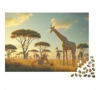 Sabana africanah 1000 Piezas Rompecabezas para Adultos Jirafa, Bosque de Acacias para Amantes O Amigos Imposable 70x50cm/1000pcs