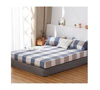 Sábana Ajustable 100% Algodón Lavado Bolsillo Hondo 25cm Suave Transpirable Patrón Rejilla Fondo para Small Double 4ft Twin Full Queen King 1 Pieza Sin Funda Fácil Cuidado Hipoalergénico