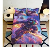 Sábana Ajustable 3D Astronauta Galaxia Microfibra Bolsillo Profundo Antideslizante Espacio Mattress Fitted Cover para Dormitorio Adulto Joven 180x200x25cm