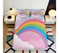 Sábana Ajustable 3D Estampado arcoíris Nube Microfibra Bolsillo Profundo Antideslizante arcoíris Nube Funda Ajustada colchón Dormitorio Adultos jóvenes 160x200x25cm