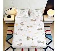Sábana Ajustable 3D Estampado Aviones Microfibra Bolsillo Profundo Antideslizante Dormitorio Funda Colchón Lavable 140x200x25cm