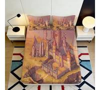 Sábana Ajustable 3D Estampado Castillo Microfibra Bolsillo Profundo Antideslizante Cama Castillo Funda colchón elástica Lavable Adulto 160x200x25cm