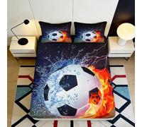 Sábana Ajustable 3D fútbol en Llamas Microfibra Bolsillo Profundo Dormitorio Joven Flame Football Mattress Fitted Cover Lavable 90x200x25cm