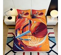 Sábana Ajustable 3D Impresa Básquet Microfibra Bolsillo Profundo Funda Colchón Básquet Antideslizante Lavable para Dormitorio 200x200x25cm