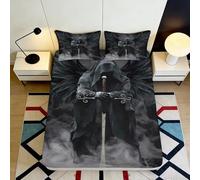 Sábana Ajustable 3D Impresa Caballero Oscuro Microfibra Bolsillo Profundo Ropa Cama Dormitorio Mattress Fitted Cover para Adultos Jóvenes 200x200x25cm
